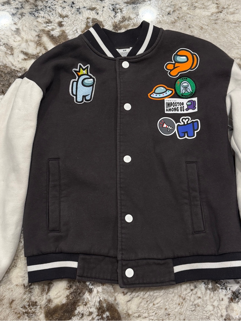 H&M Black & White Kids' Varsity Jacket with Among Us Patches
